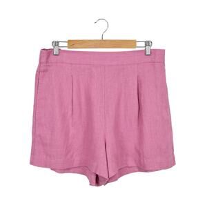 NWT Madewell Clean Pull-On Linen Shorts Pockets Pleats Pink Size Large